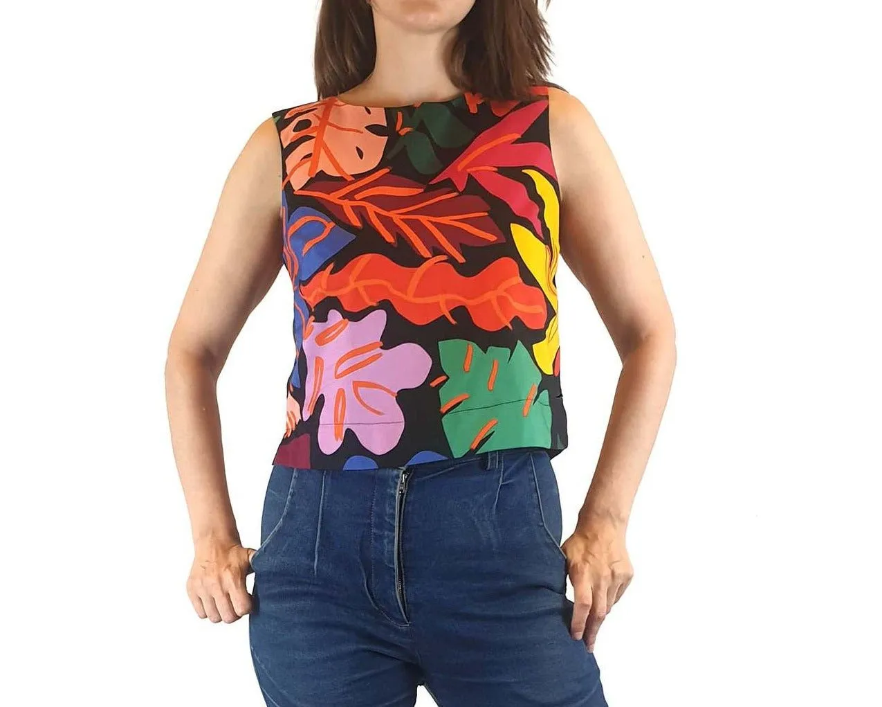 Gorman cropped floral print sleeveless pleated top size 8