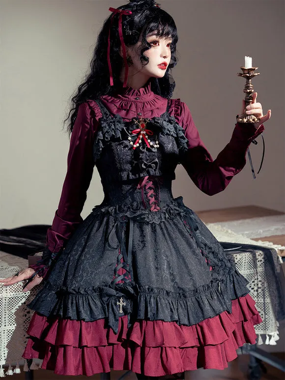 Gothic Lolita Blouses Ruffles Bows Lolita Top Long Sleeves Gray Lolita Shirt