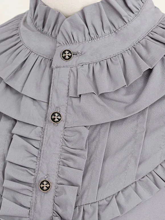 Gothic Lolita Blouses Ruffles Bows Lolita Top Long Sleeves Gray Lolita Shirt
