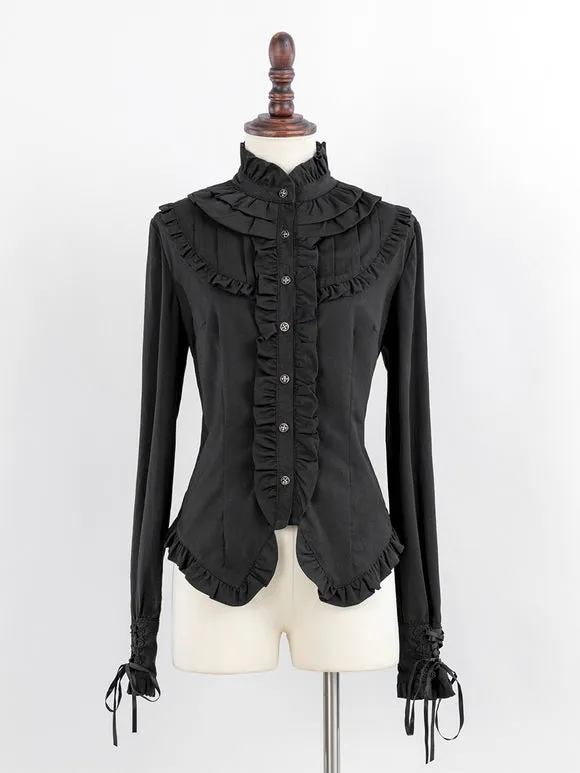 Gothic Lolita Blouses Ruffles Bows Lolita Top Long Sleeves Gray Lolita Shirt