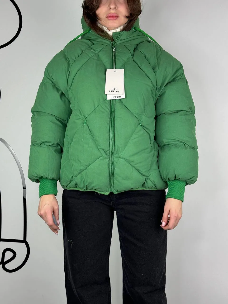 Green matte down jacket for women