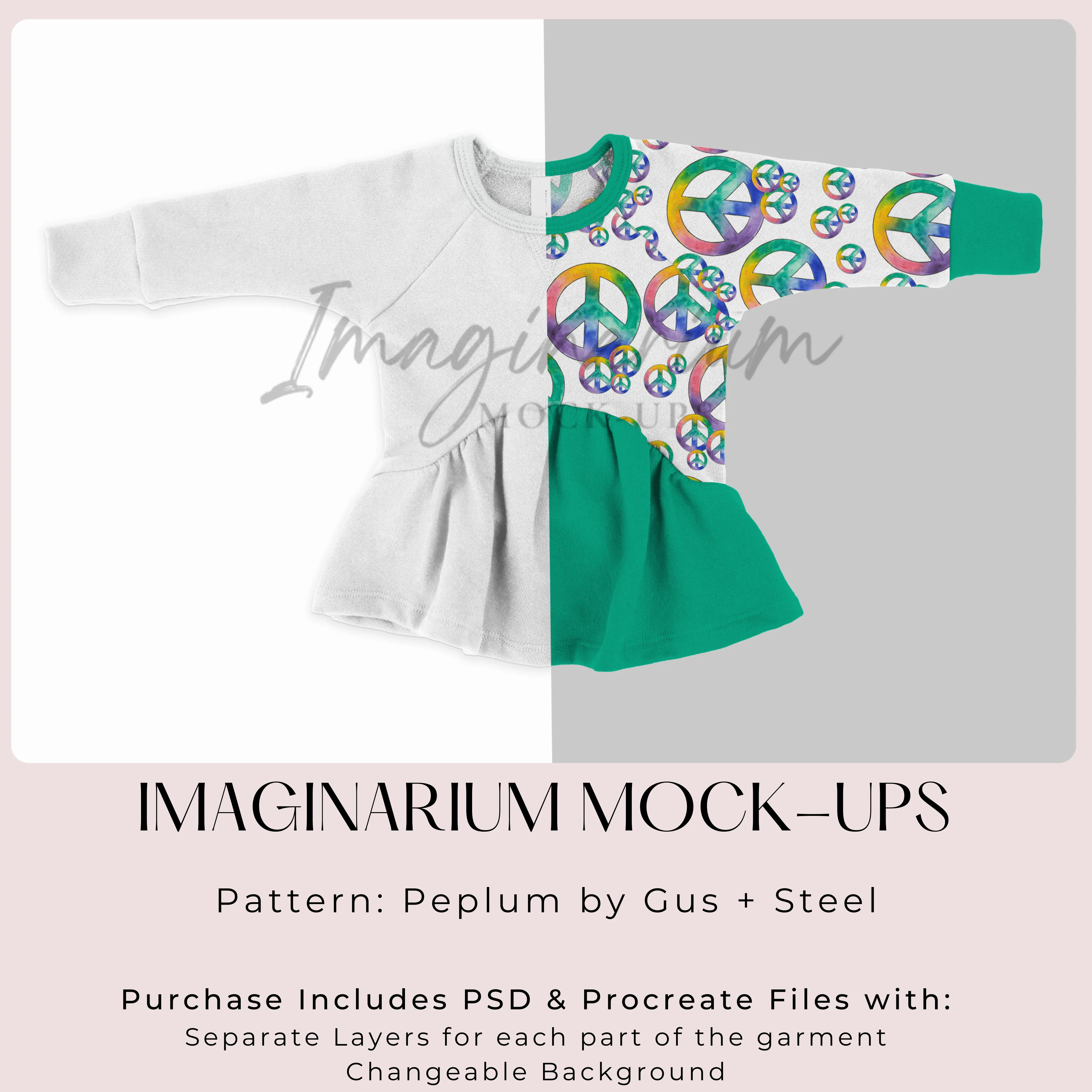 Gus   Steel Peplum Top Curved Mock Up, Realistic Clothing Mockup for Photoshop and Procreate