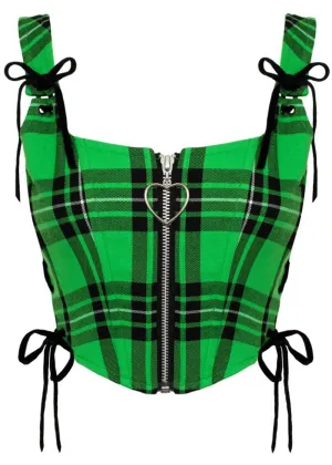 Hell Bunny Corey Tartan Heart 80's Corset Top Green