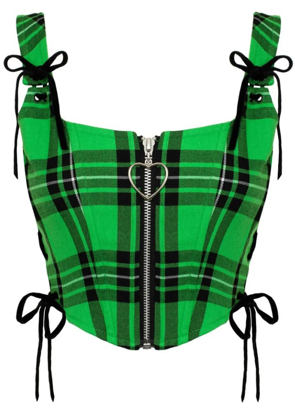 Hell Bunny Corey Tartan Heart 80's Corset Top Green