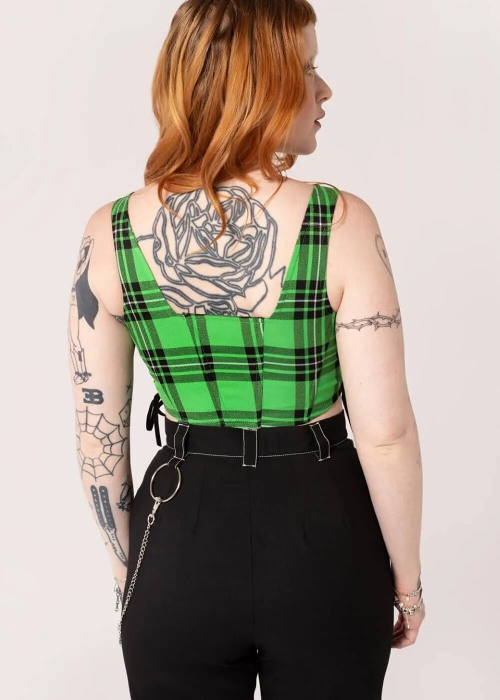 Hell Bunny Corey Tartan Heart 80's Corset Top Green