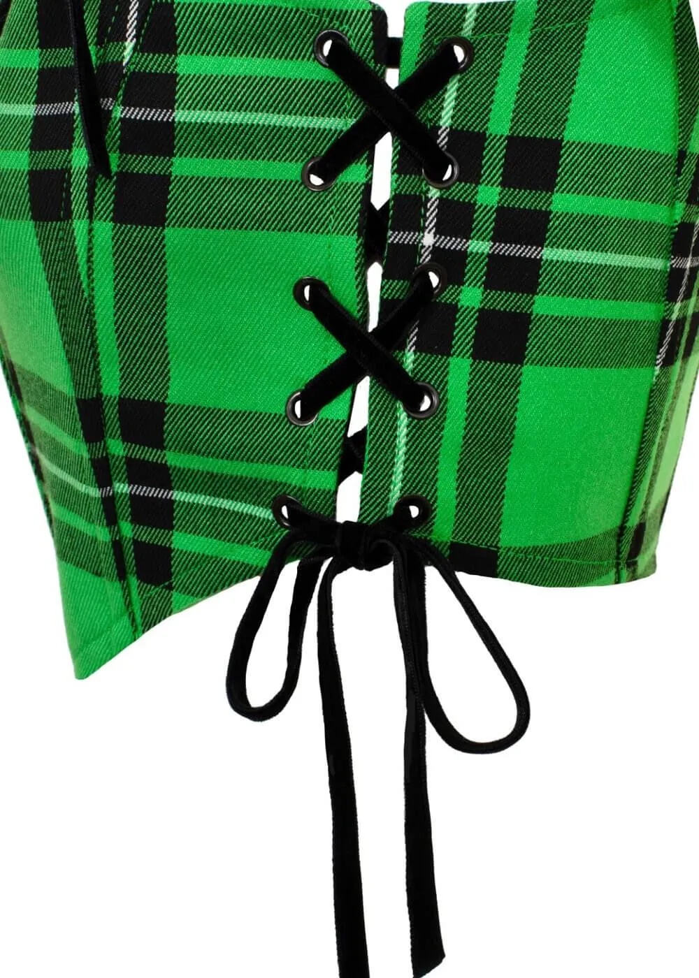 Hell Bunny Corey Tartan Heart 80's Corset Top Green