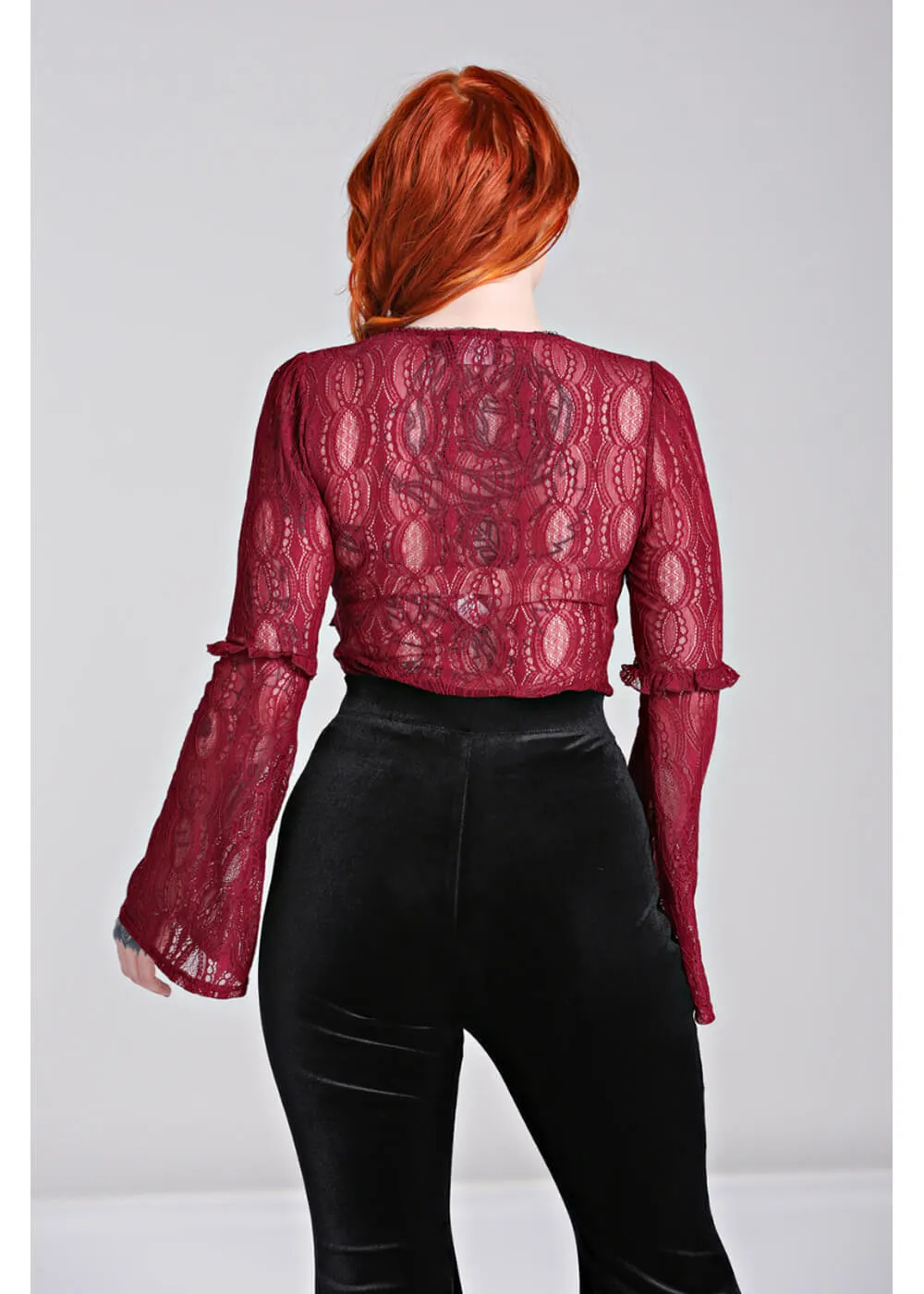 Hell Bunny Rhea Lace 70's Top in Burgundy
