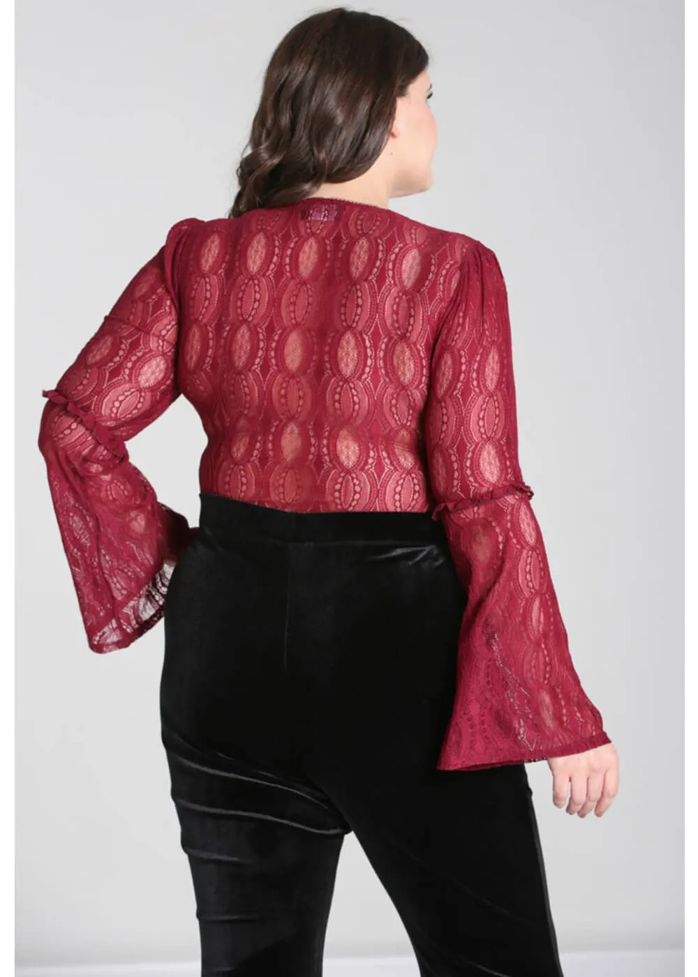 Hell Bunny Rhea Lace 70's Top in Burgundy