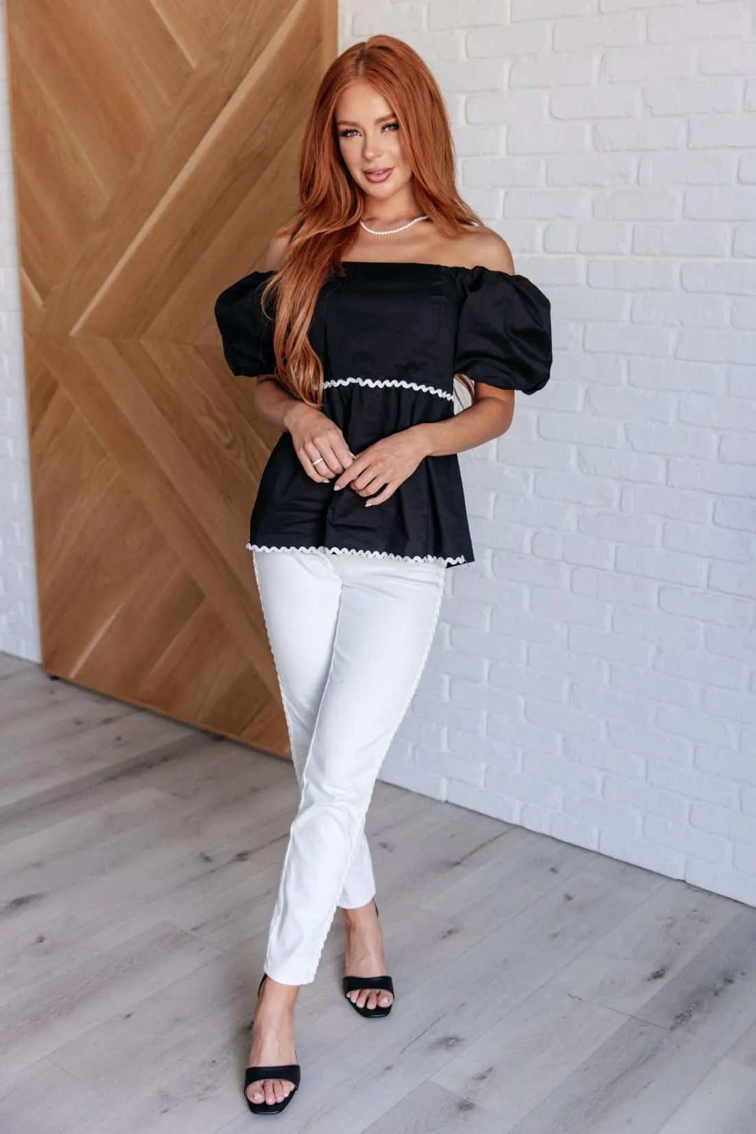 Her Favorite Records Balloon Sleeve Peplum Blouse