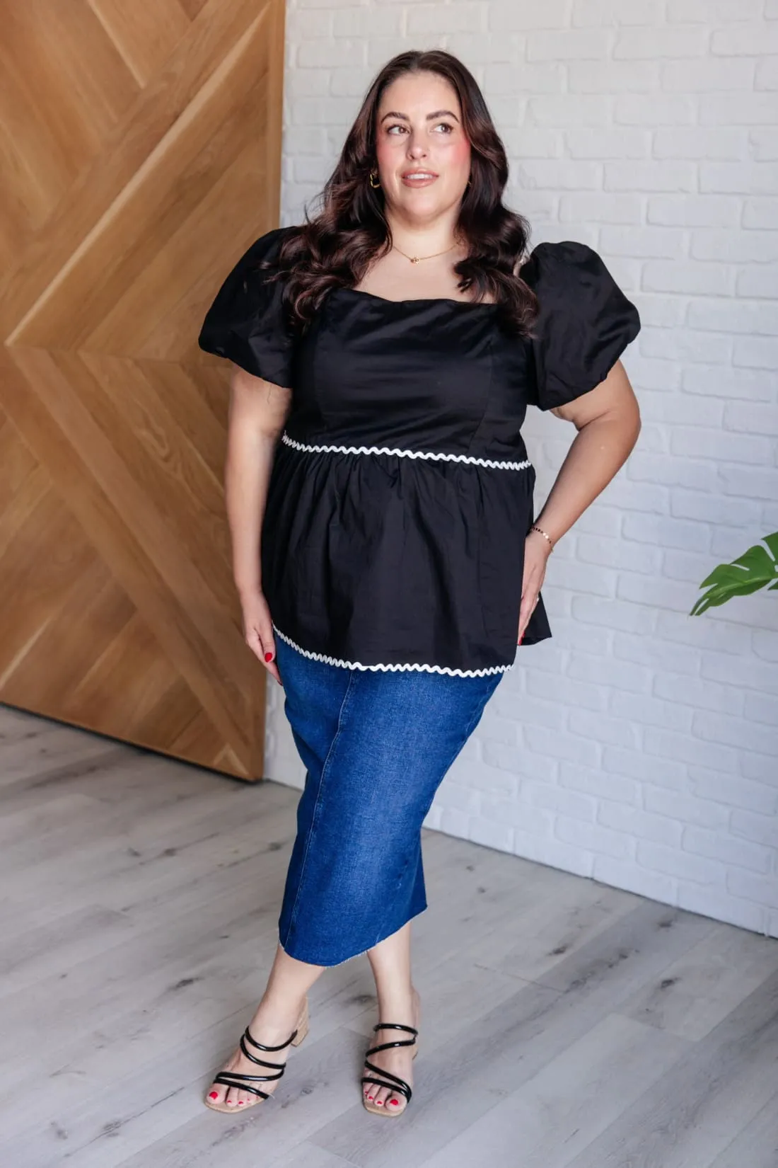 Her Favorite Records Balloon Sleeve Peplum Blouse