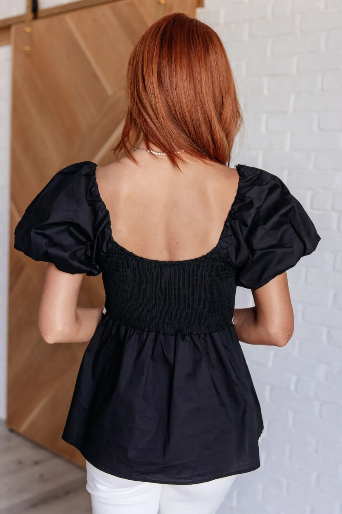 Her Favorite Records Balloon Sleeve Peplum Blouse