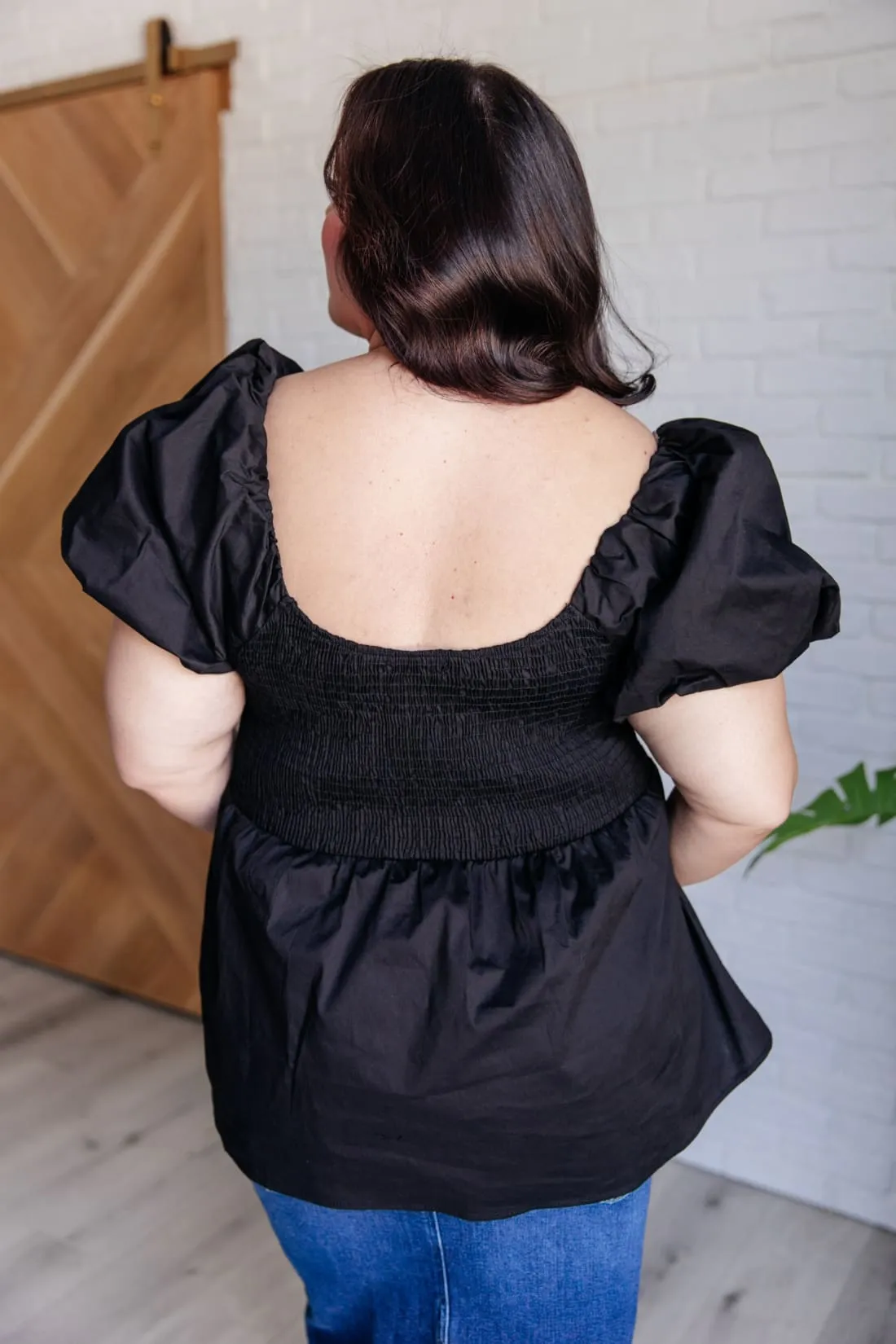 Her Favorite Records Balloon Sleeve Peplum Blouse