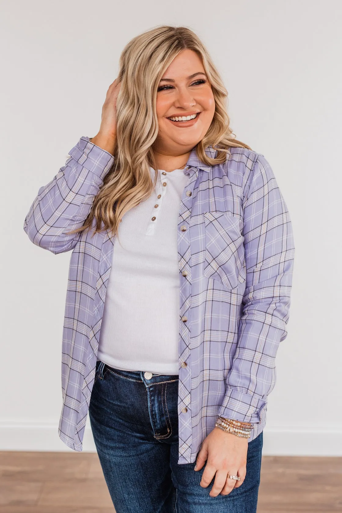 Holding Up My Own Plaid Top- Lavender