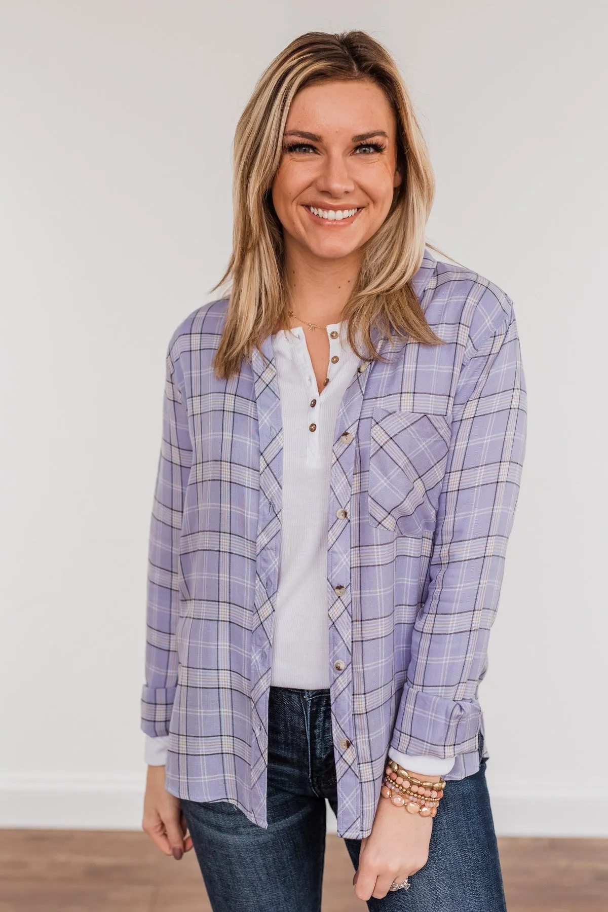 Holding Up My Own Plaid Top- Lavender