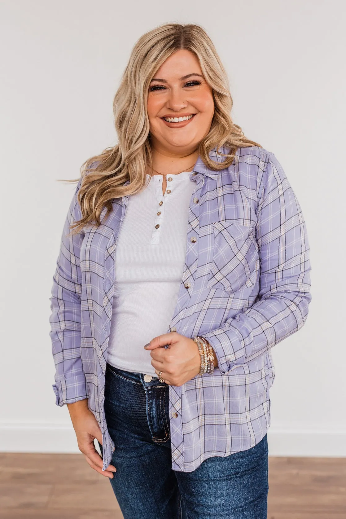 Holding Up My Own Plaid Top- Lavender