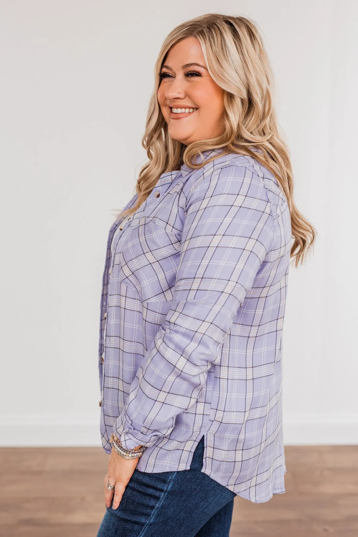 Holding Up My Own Plaid Top- Lavender