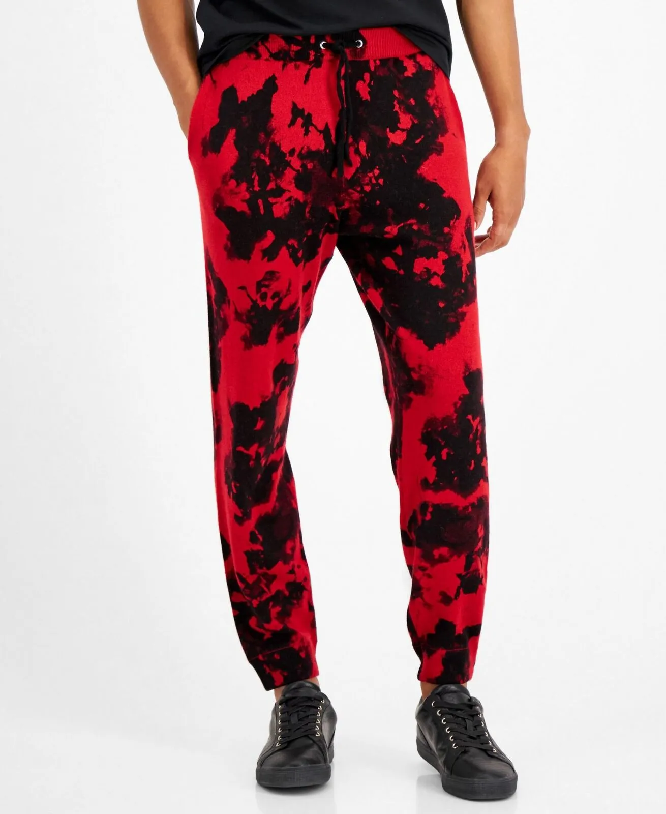 INC International Concepts Mens Cashmere Blend Tie-Dye Jogger Pants Red Wash XXL