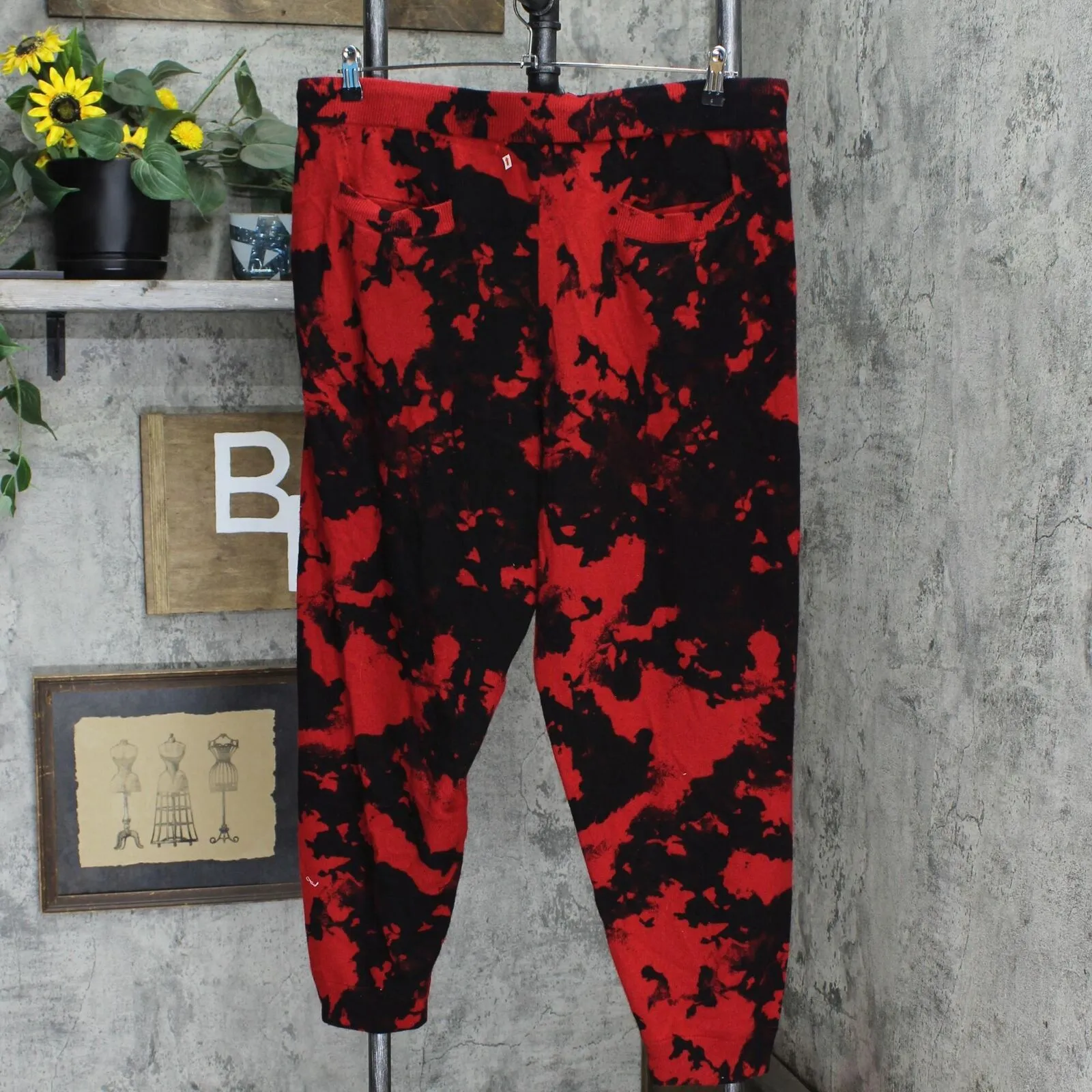 INC International Concepts Mens Cashmere Blend Tie-Dye Jogger Pants Red Wash XXL