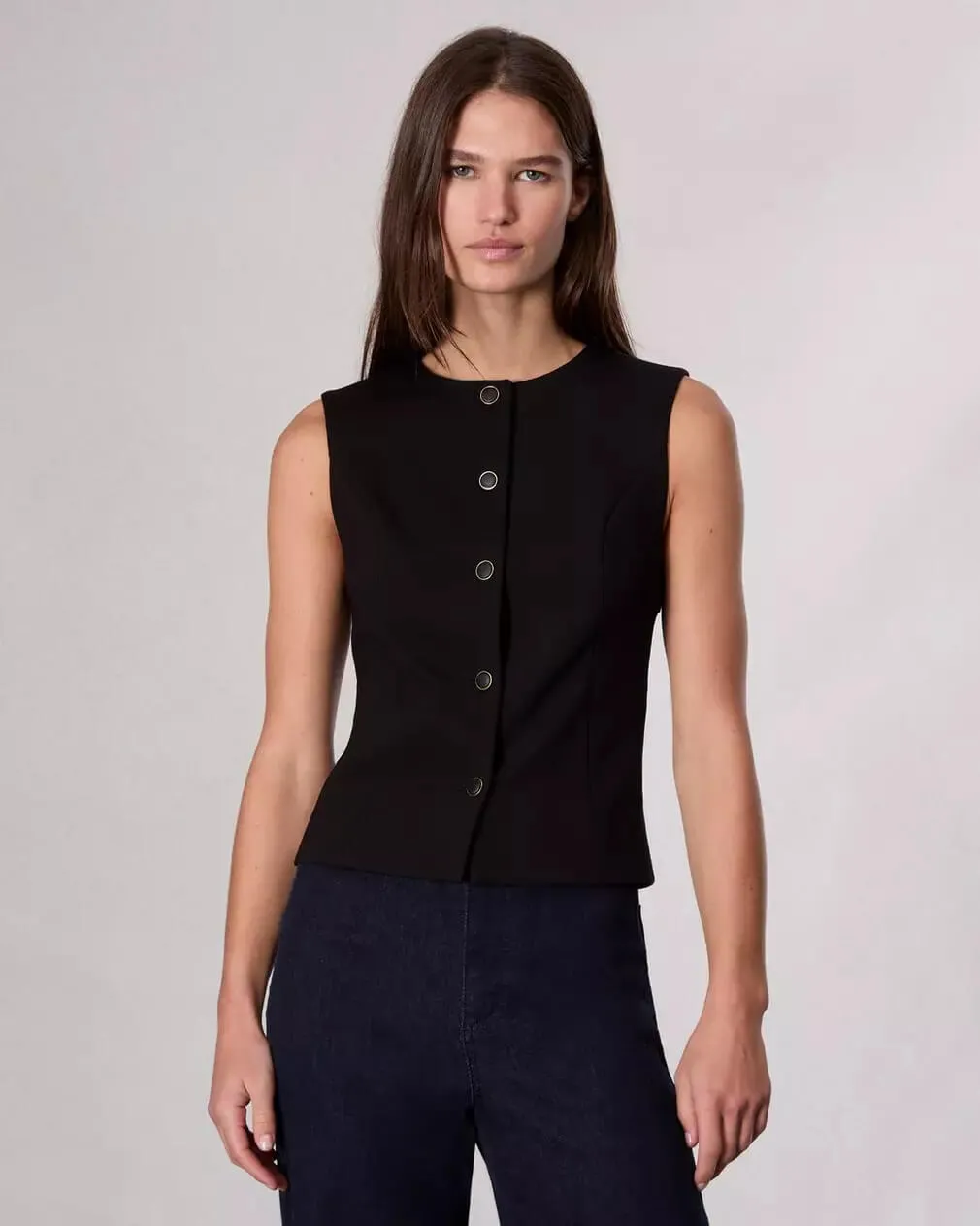 Irina Button Up Vest in Black