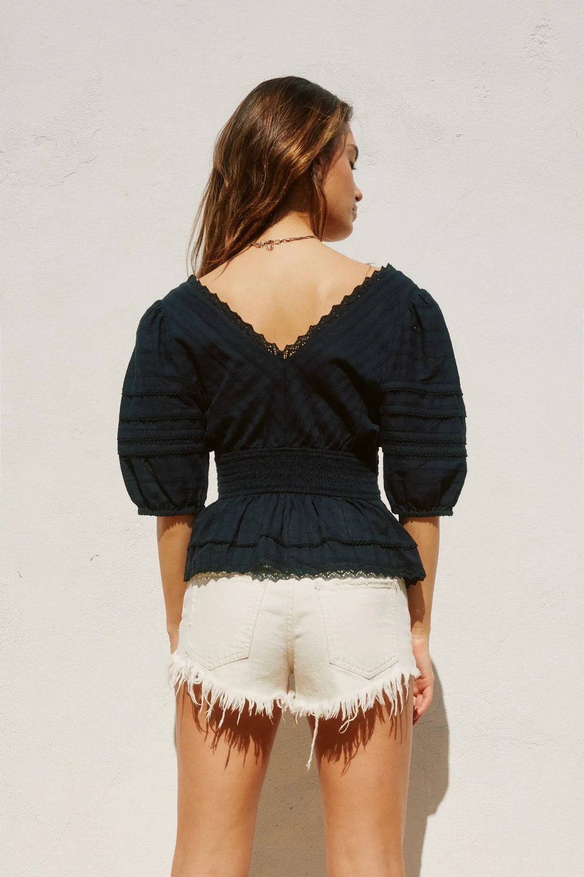 Jade Jacquard Smocked Blouse
