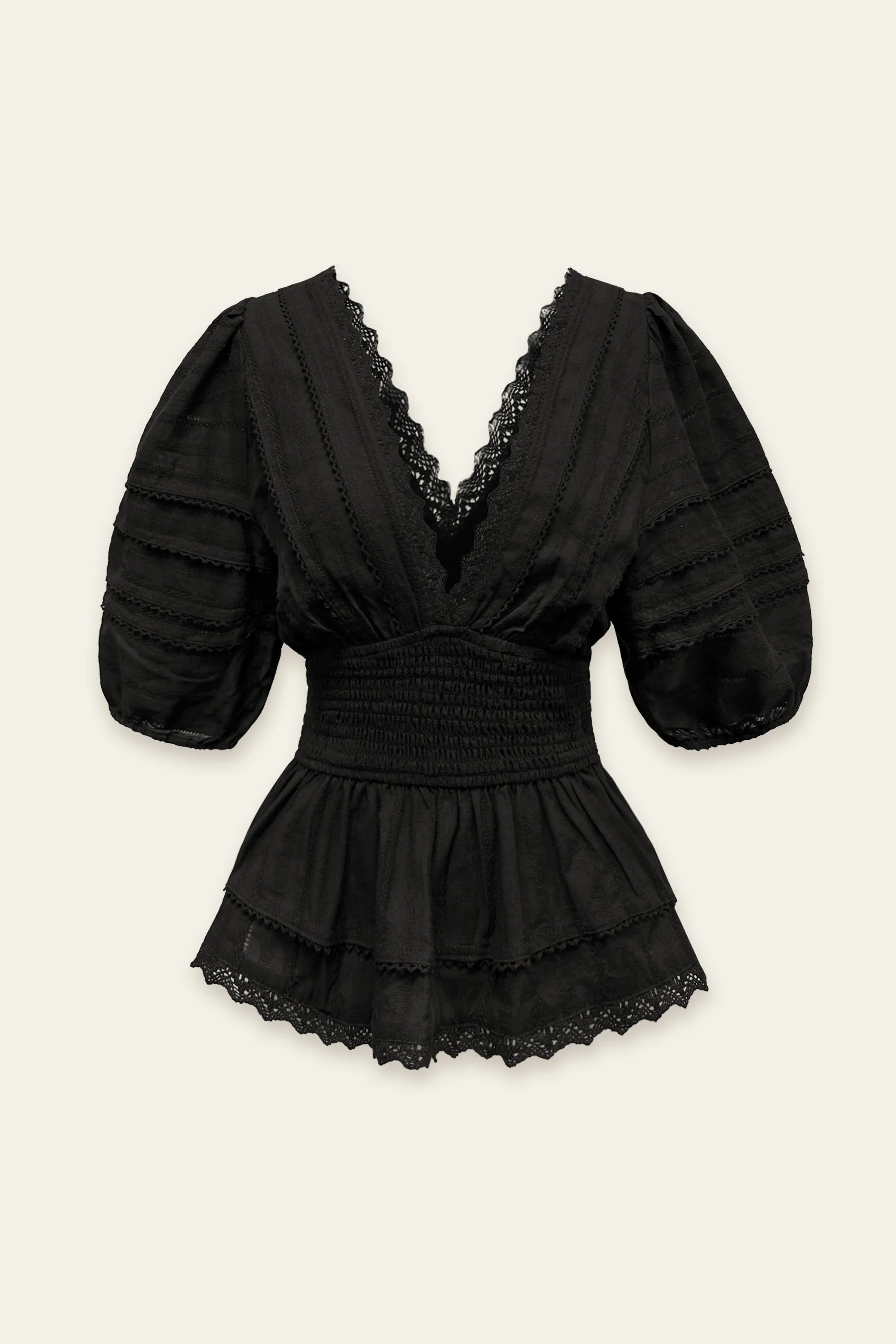 Jade Jacquard Smocked Blouse