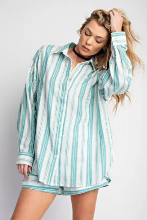 Jade Yarn Dyed Stripe Button Up Top