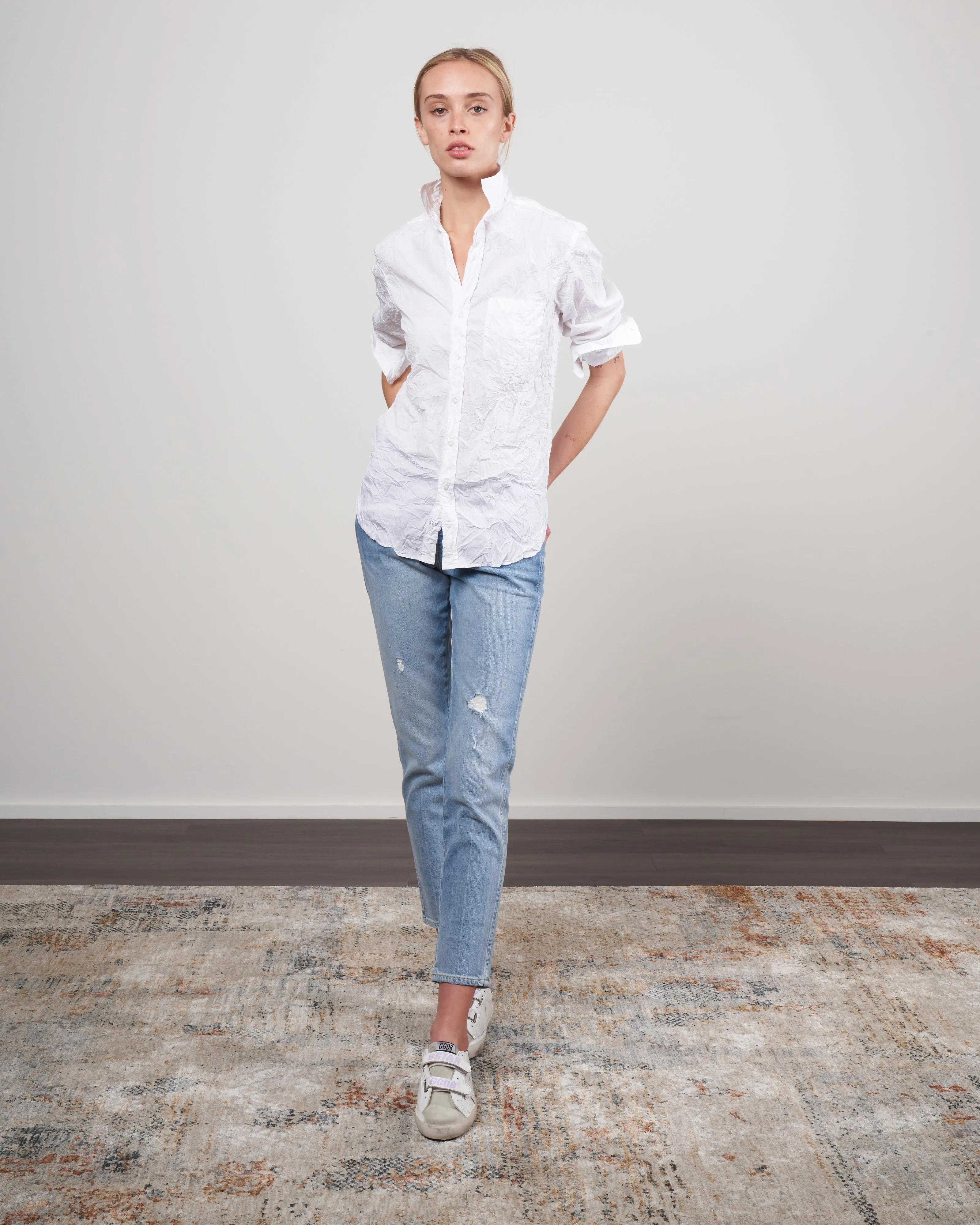 joedy woven button up - white crinkle superfine