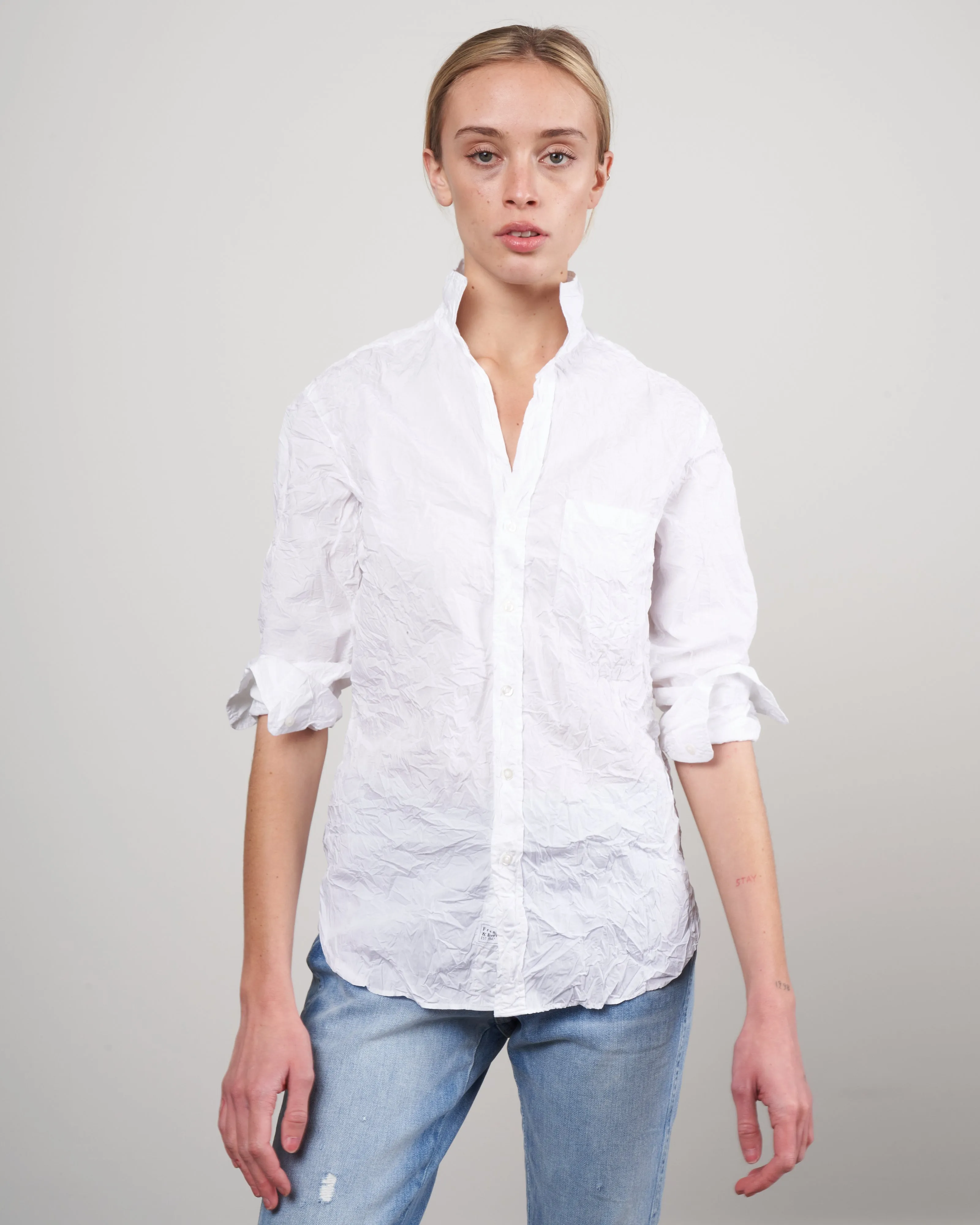 joedy woven button up - white crinkle superfine