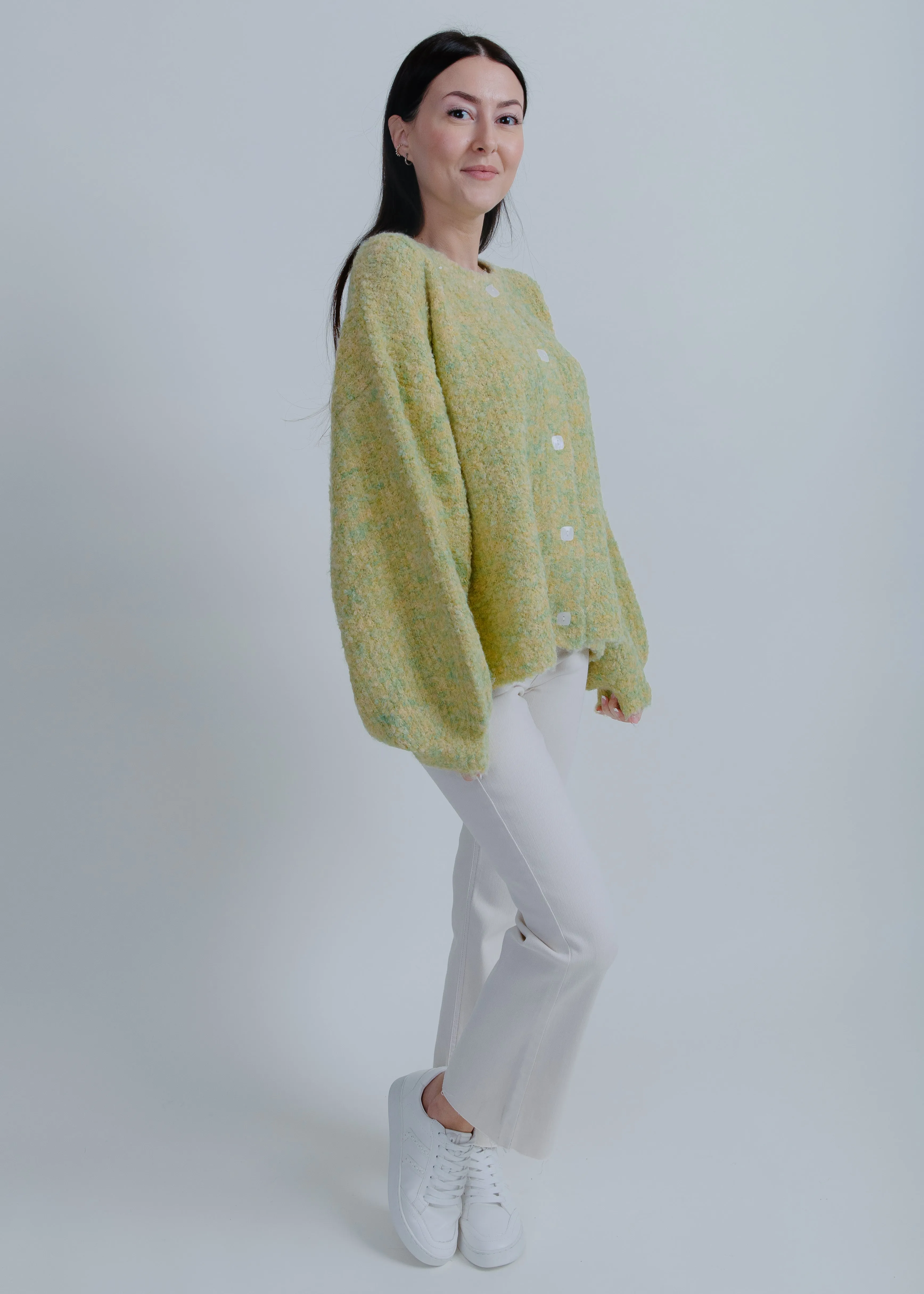 Kaia Balloon Sleeve Cardigan- Lemon