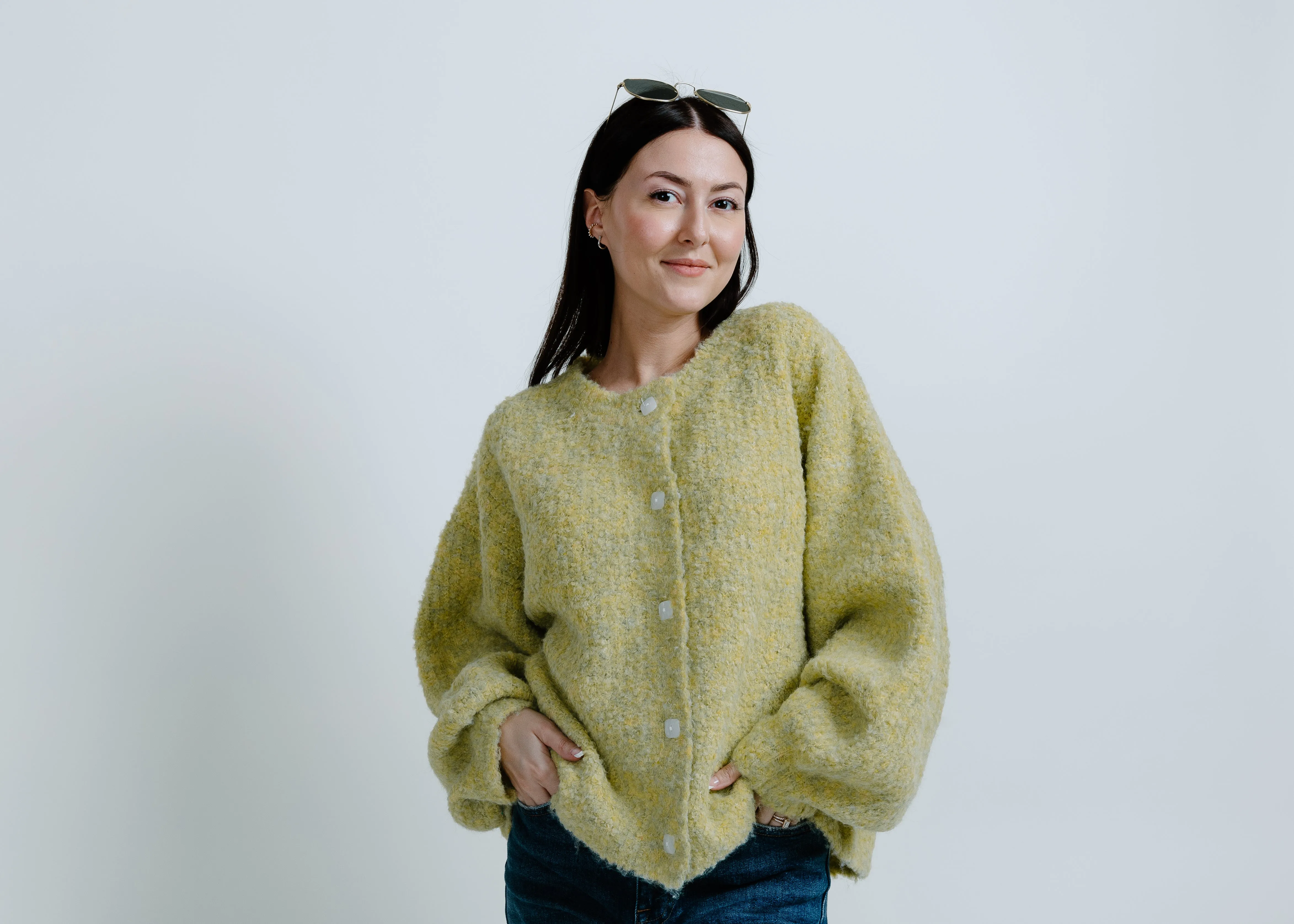 Kaia Balloon Sleeve Cardigan- Lemon