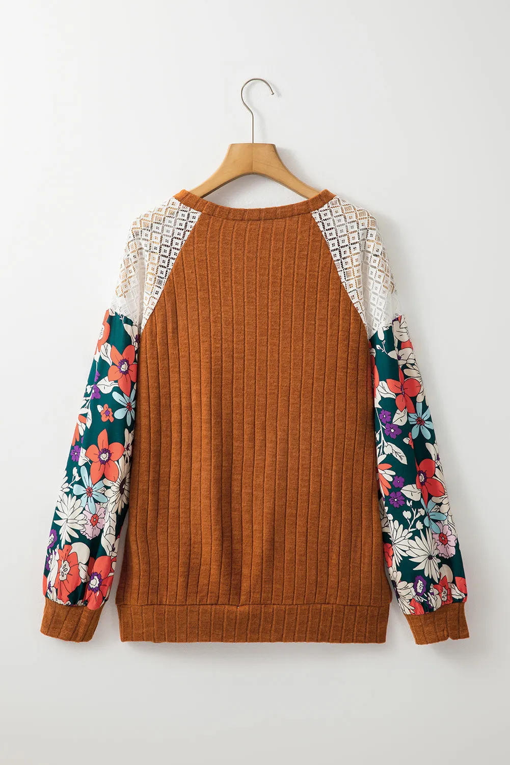 KaleaBoutique Stylish Floral Patchwork Long Sleeve Ribbed Blouse