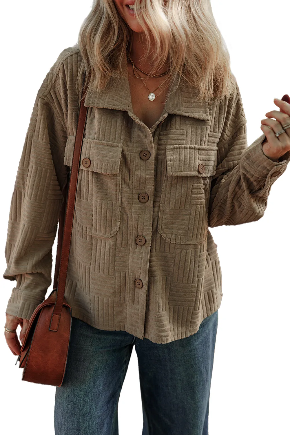 KaleaBoutique Textured Chest Pocket Button-Up Shacket