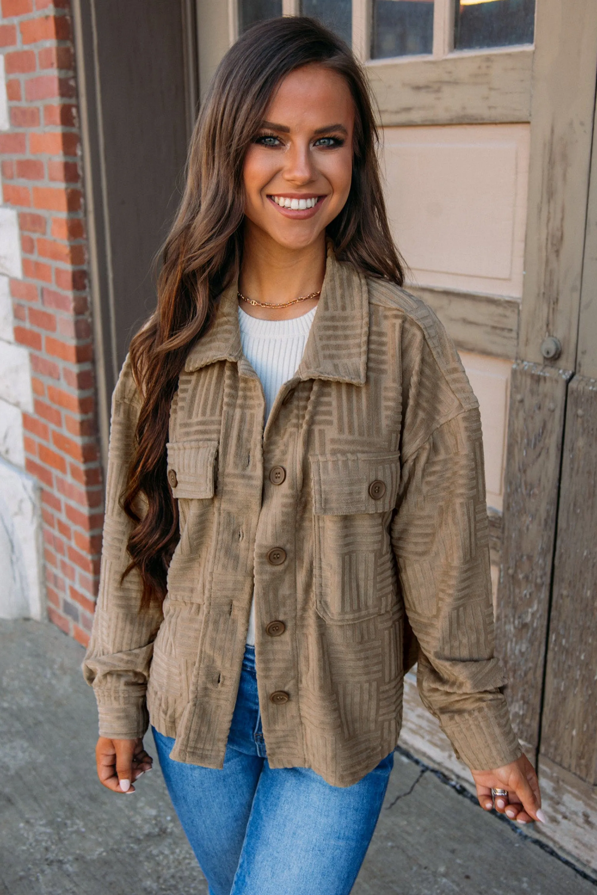 KaleaBoutique Textured Chest Pocket Button-Up Shacket