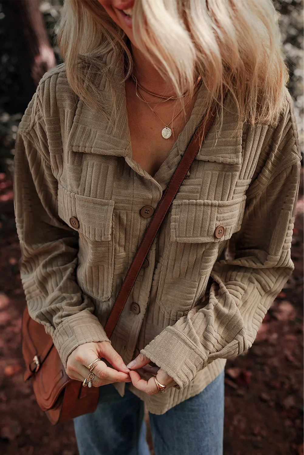KaleaBoutique Textured Chest Pocket Button-Up Shacket