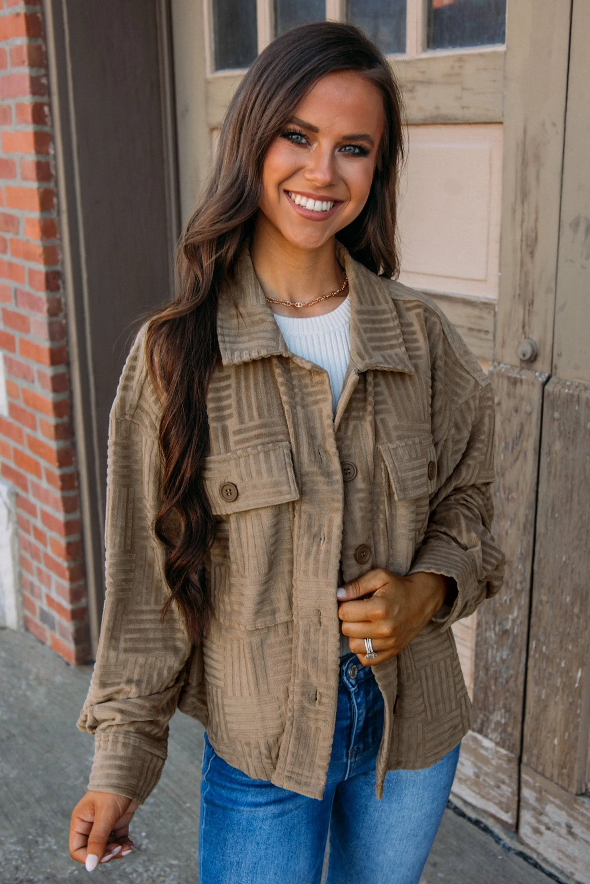 KaleaBoutique Textured Chest Pocket Button-Up Shacket