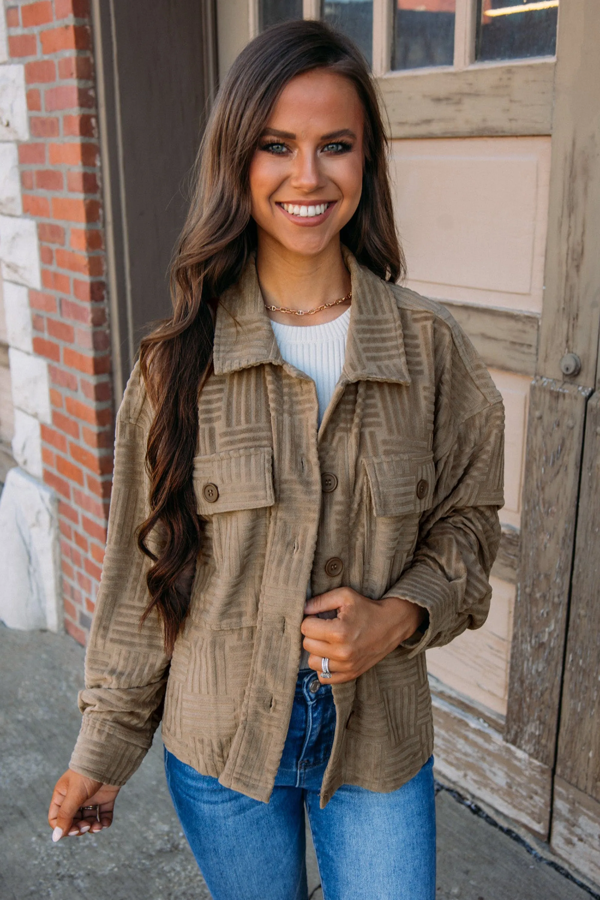 KaleaBoutique Textured Chest Pocket Button-Up Shacket
