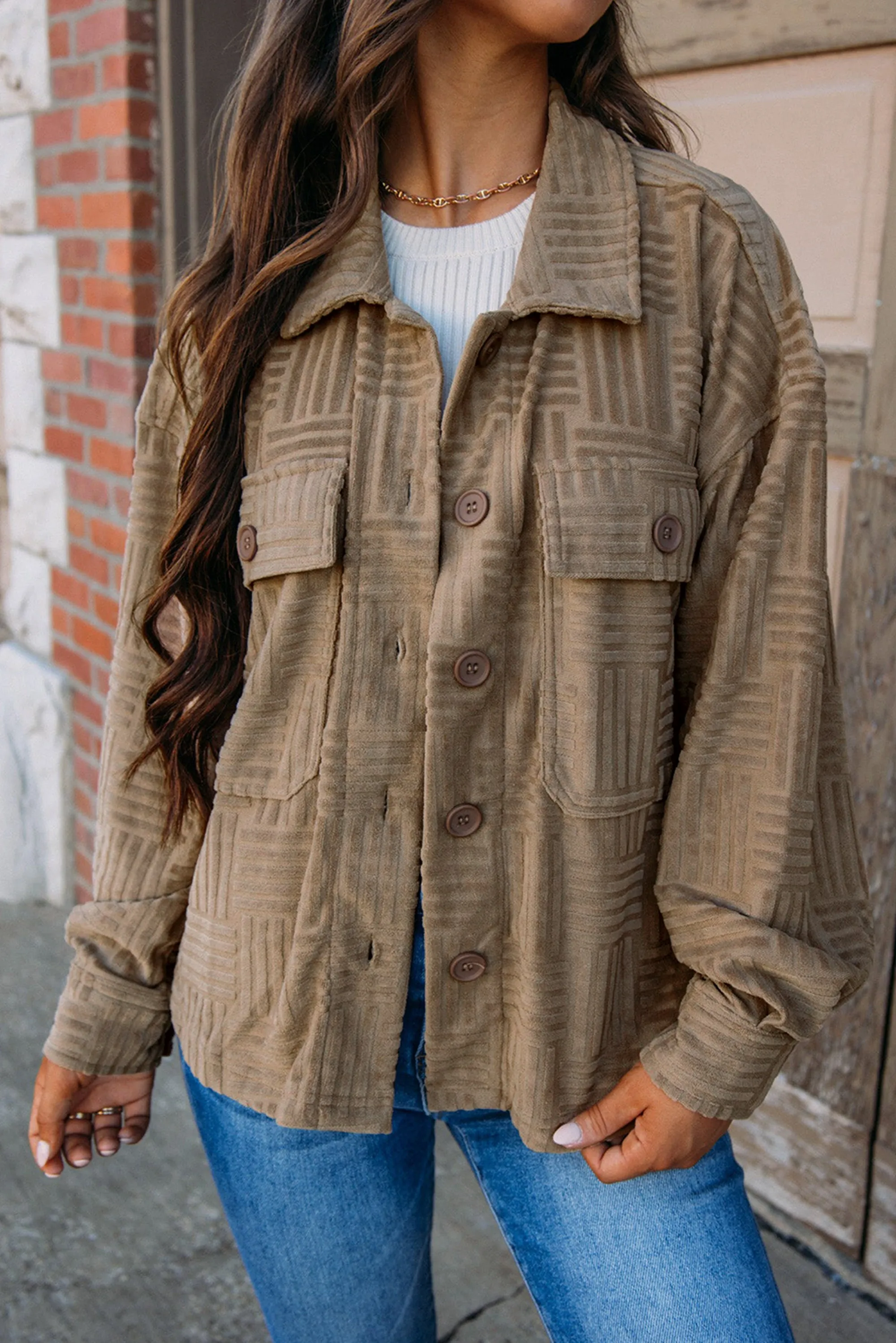 KaleaBoutique Textured Chest Pocket Button-Up Shacket