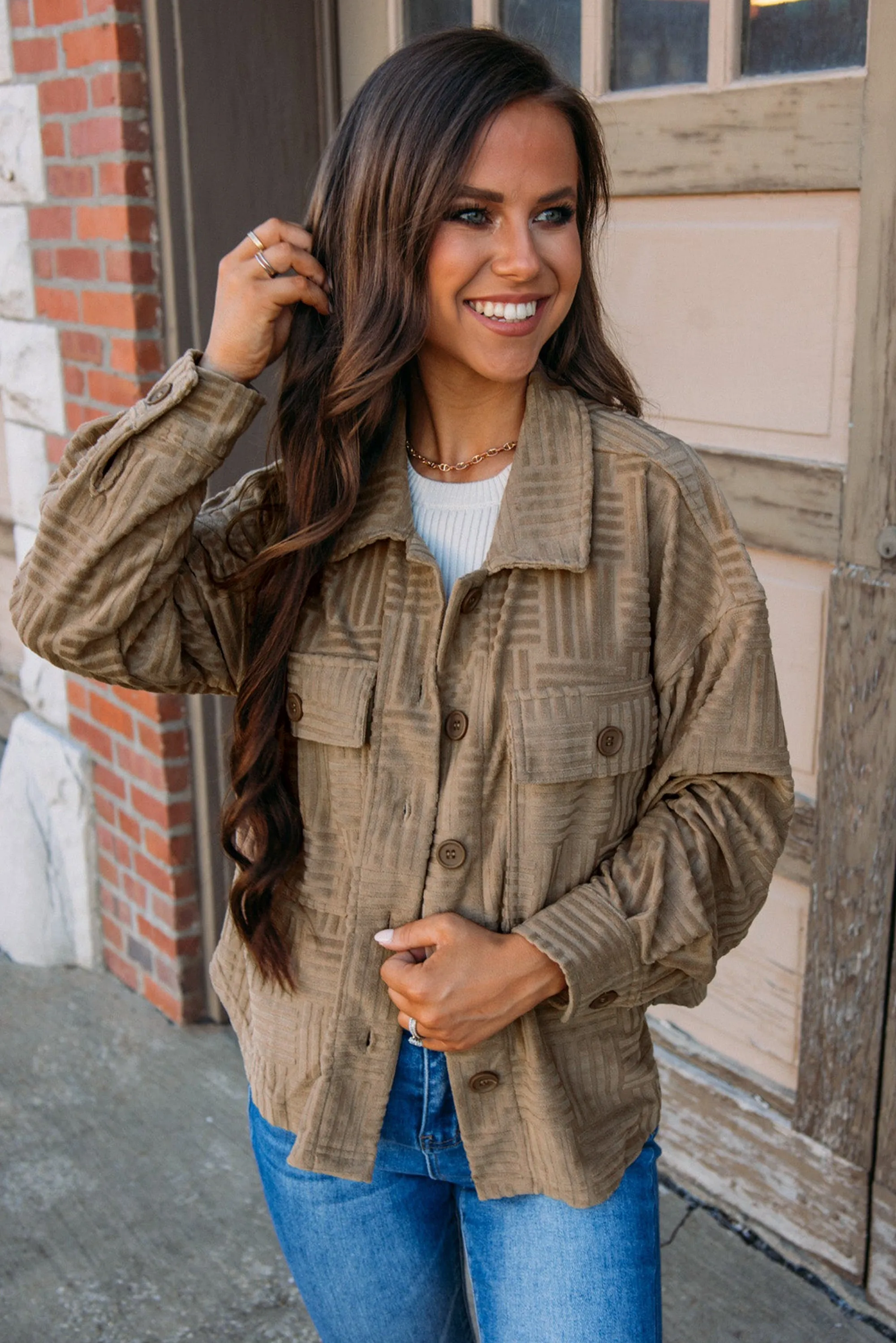 KaleaBoutique Textured Chest Pocket Button-Up Shacket