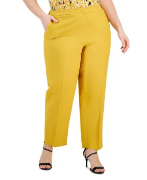 Kasper Womens Plus Size Linen Mid-Rise Straight-Leg Slit-Hem Pants 10866707
