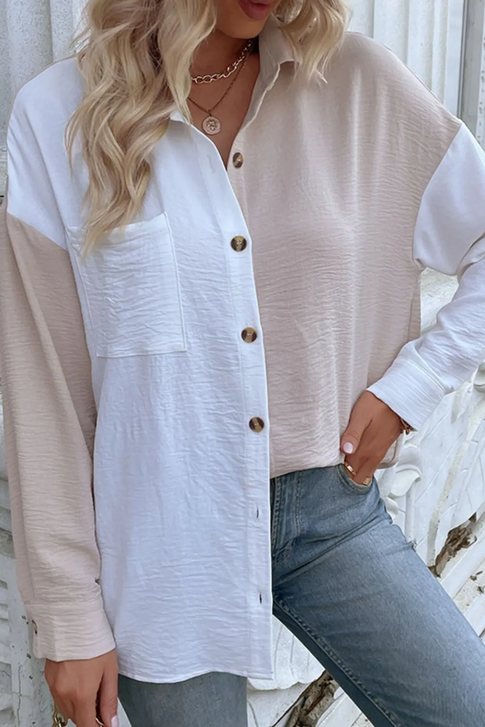 KHD Color Block Textured Button-Up Shirt
