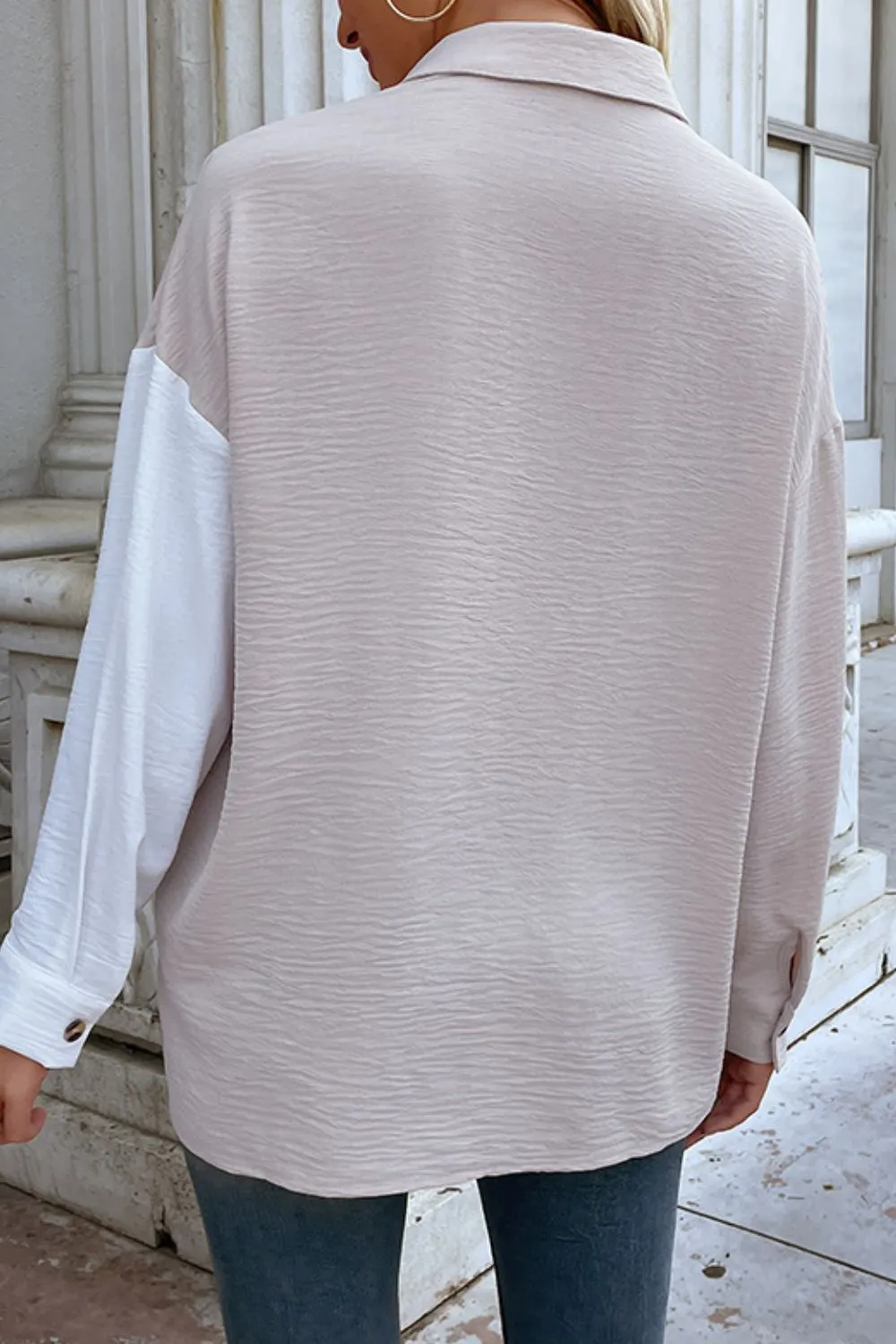 KHD Color Block Textured Button-Up Shirt