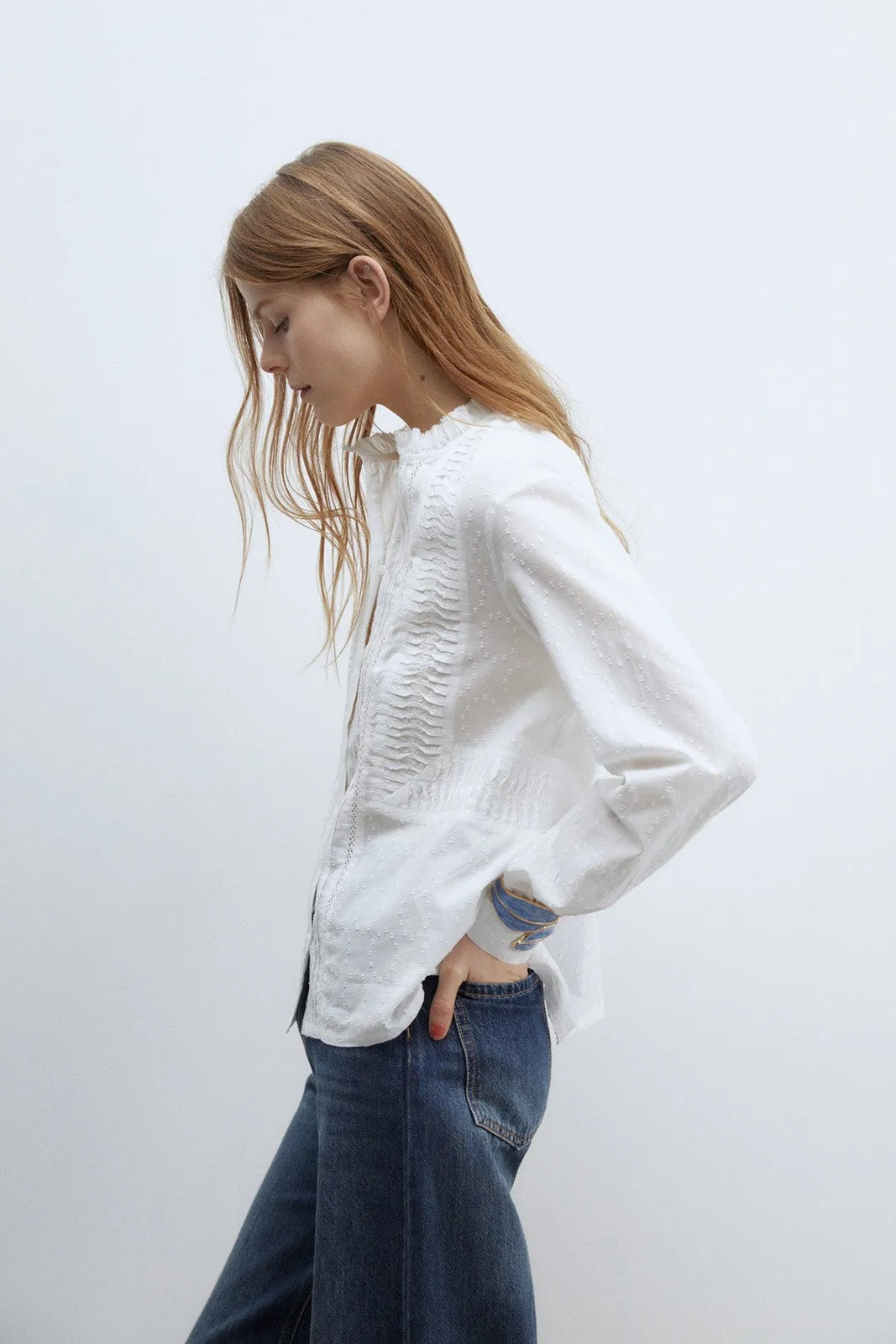 Lace plumetis shirt - White