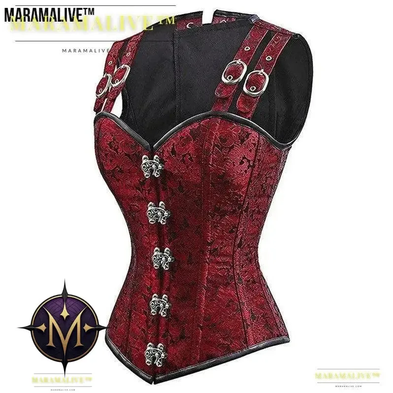 Ladies Gothic Punk Steel Double Button Strap Shaper
