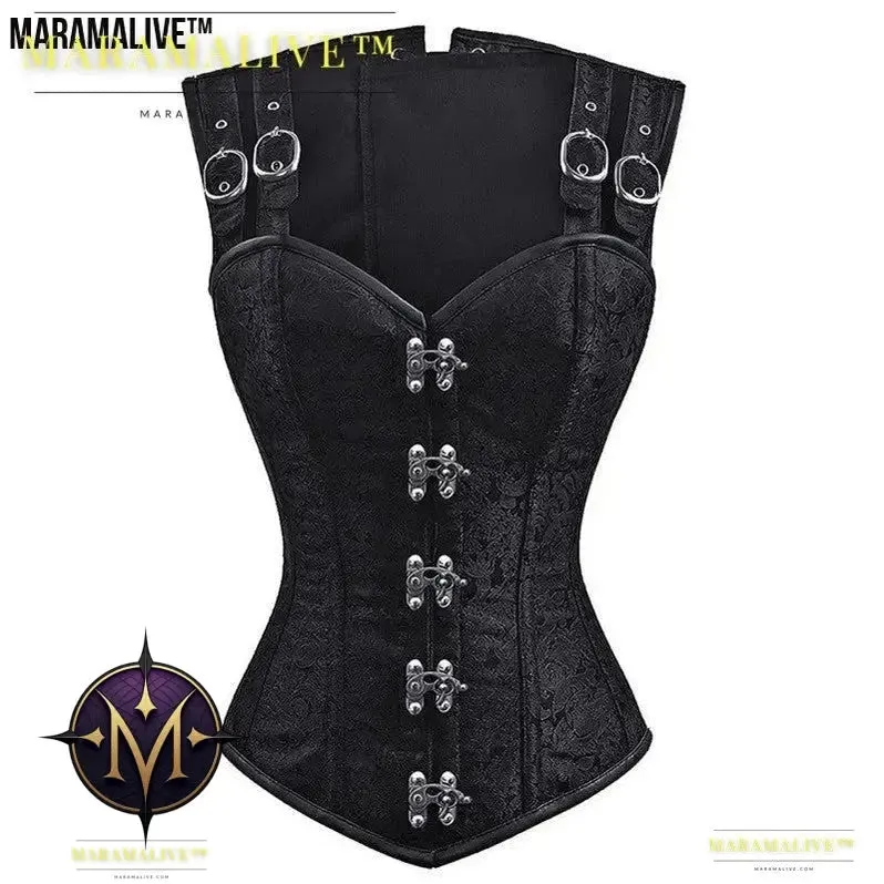 Ladies Gothic Punk Steel Double Button Strap Shaper