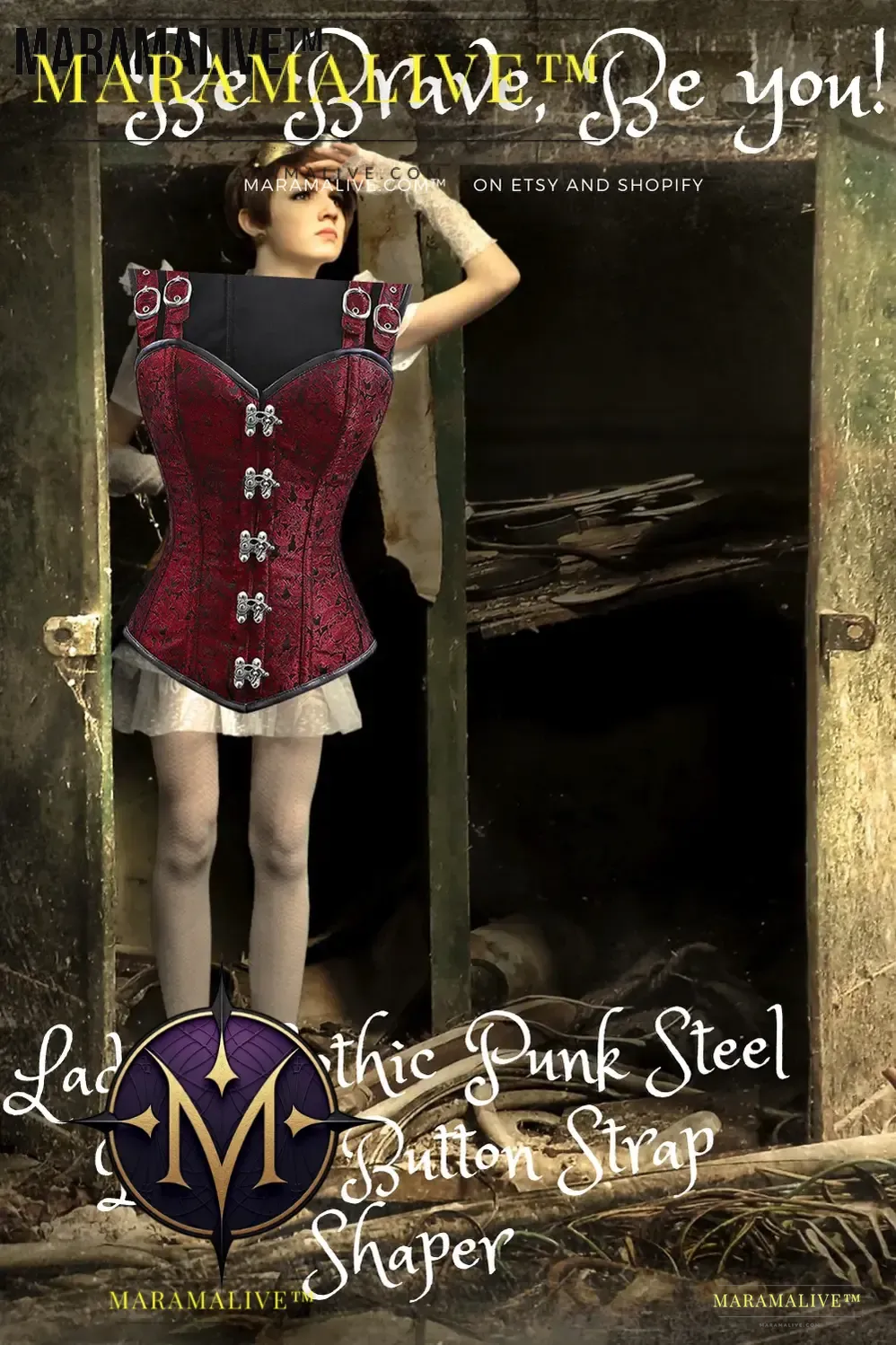 Ladies Gothic Punk Steel Double Button Strap Shaper