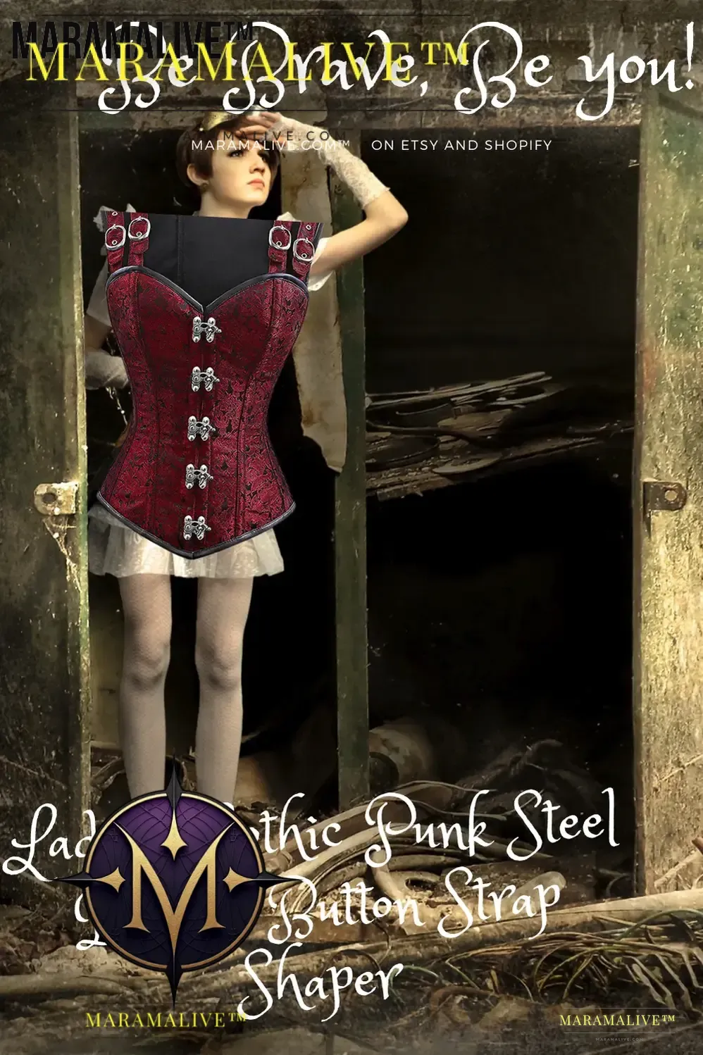 Ladies Gothic Punk Steel Double Button Strap Shaper