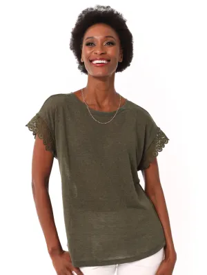 Ladies Lace Edged Top - Fatigue