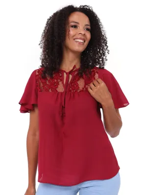 Ladies Lace Insect Blouse - Berry