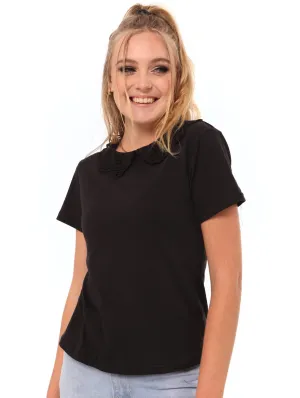 Ladies Lace Peter Pan Tee - Black