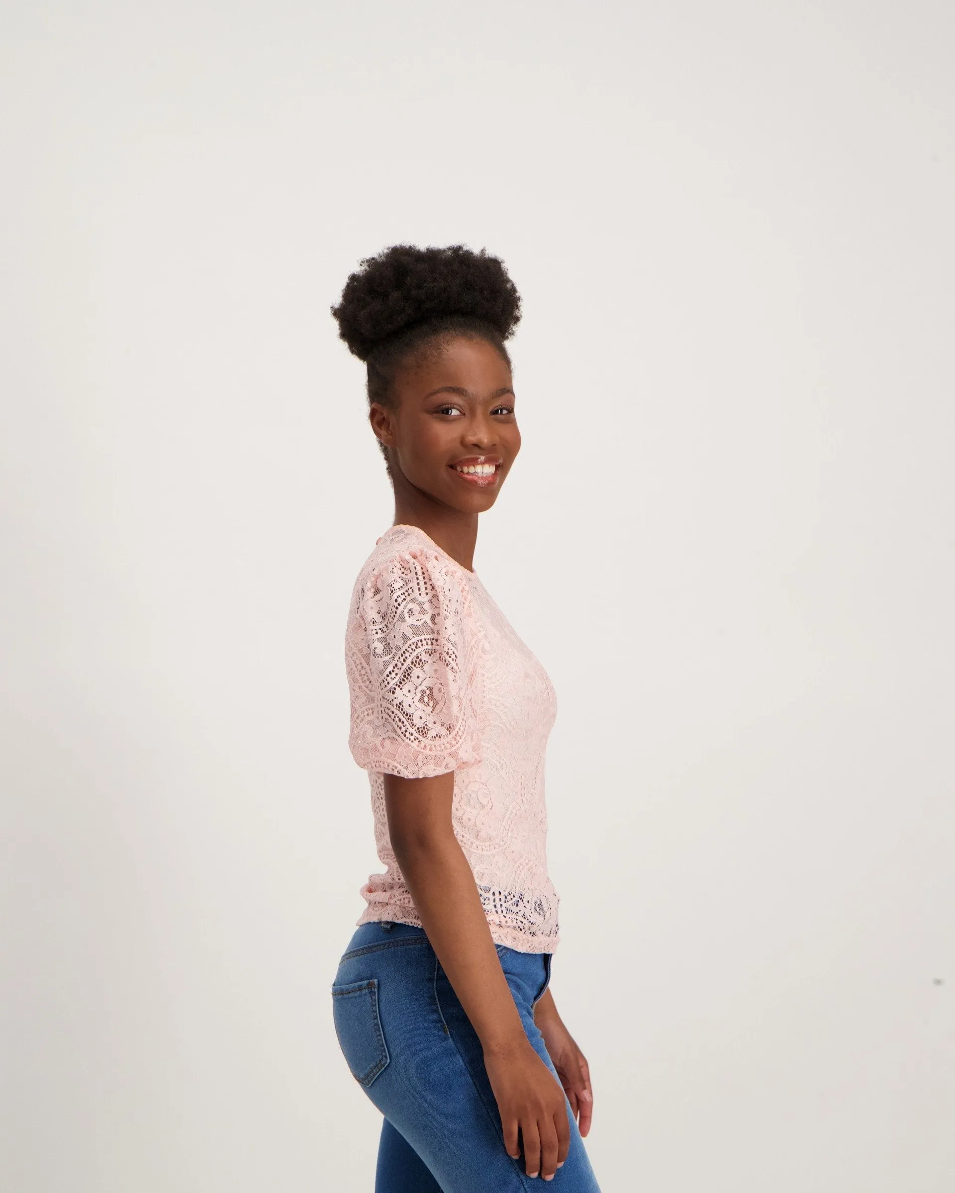 Ladies Lace Scallop Top - Pink